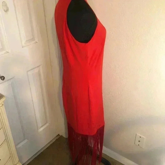 🔥💃🏻High Neck Fringe Red Party Dress💃🏻🔥Large and Small - Picture 8 of 16